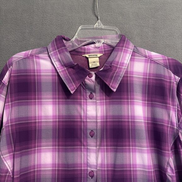 Duluth Trading Co Sidewinder Gardening Shirt Womens 1X Purple Plaid Vented UPF - Picture 6 of 12